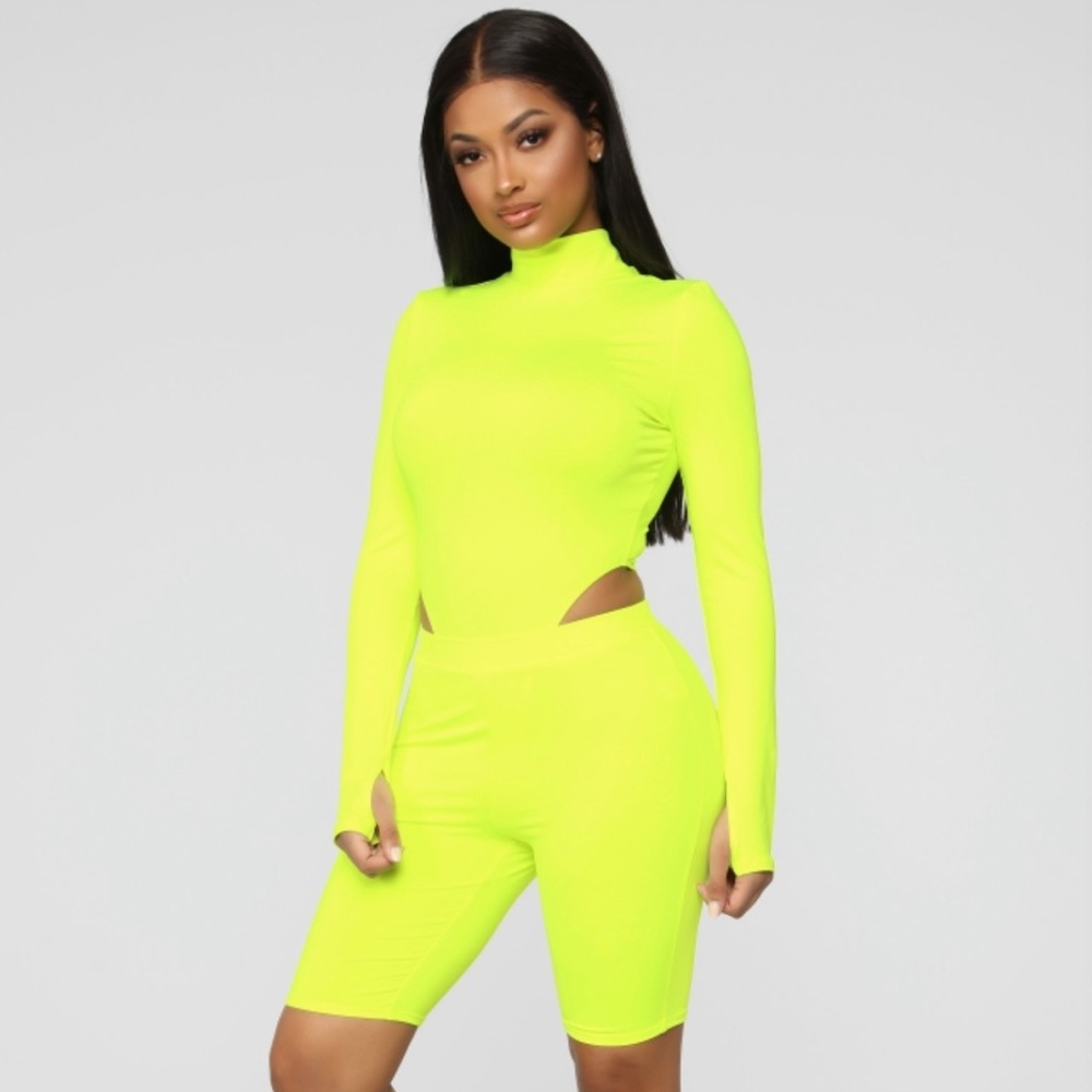 Neon yellow Fashion Nova Biker short set